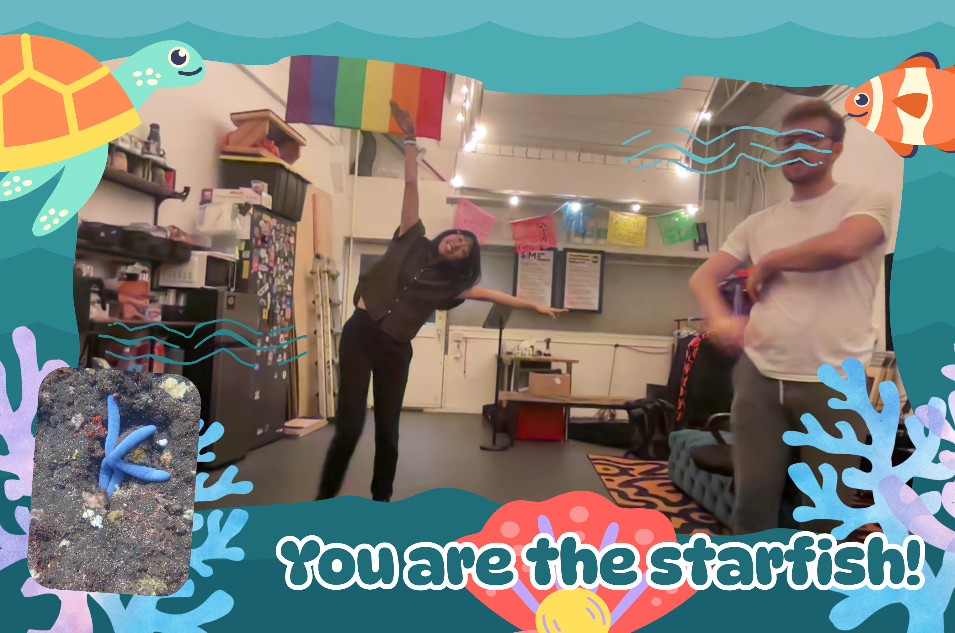 An image of Paula posing like a starfish, with the text 'You Are The Starfish!' below.