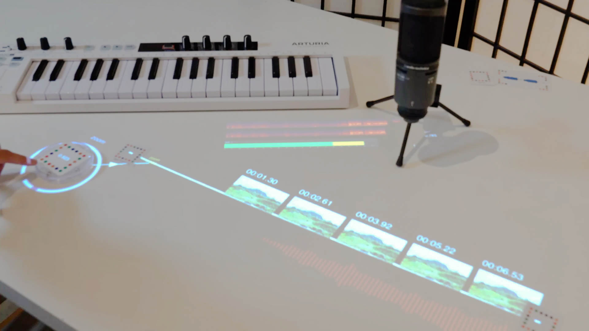 A desk with various opera collaboration tools laid out